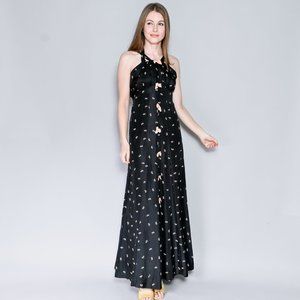 VINTAGE 1930s Butterfly Print Black Maxi Dress